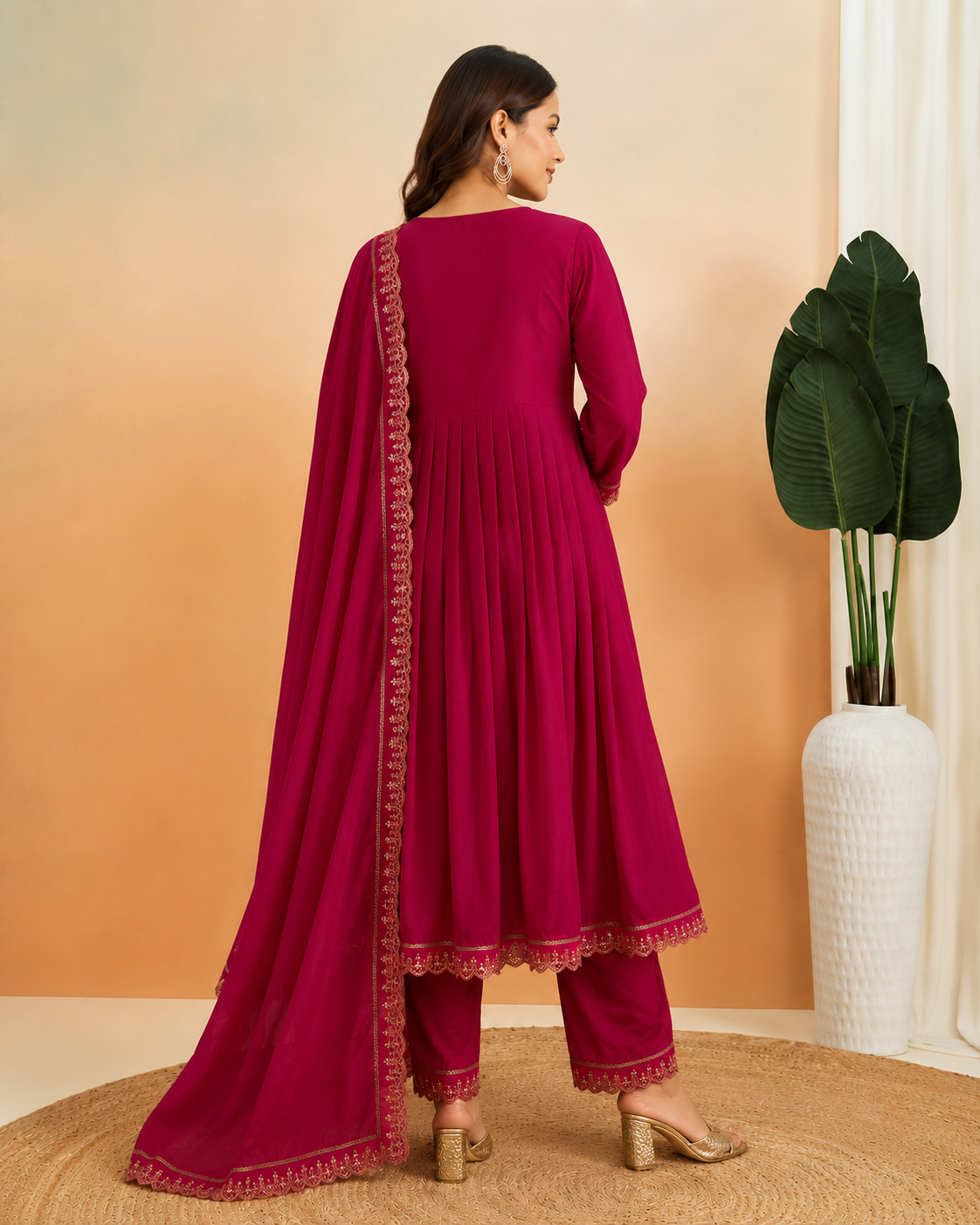 Rani Pink Festive Embroidered Anarkali Kurta Set with Dupatta