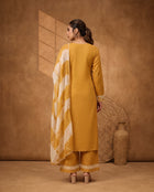Mustard Yellow Embroidered Kurta Set with Palazzo and cota checks Dupatta