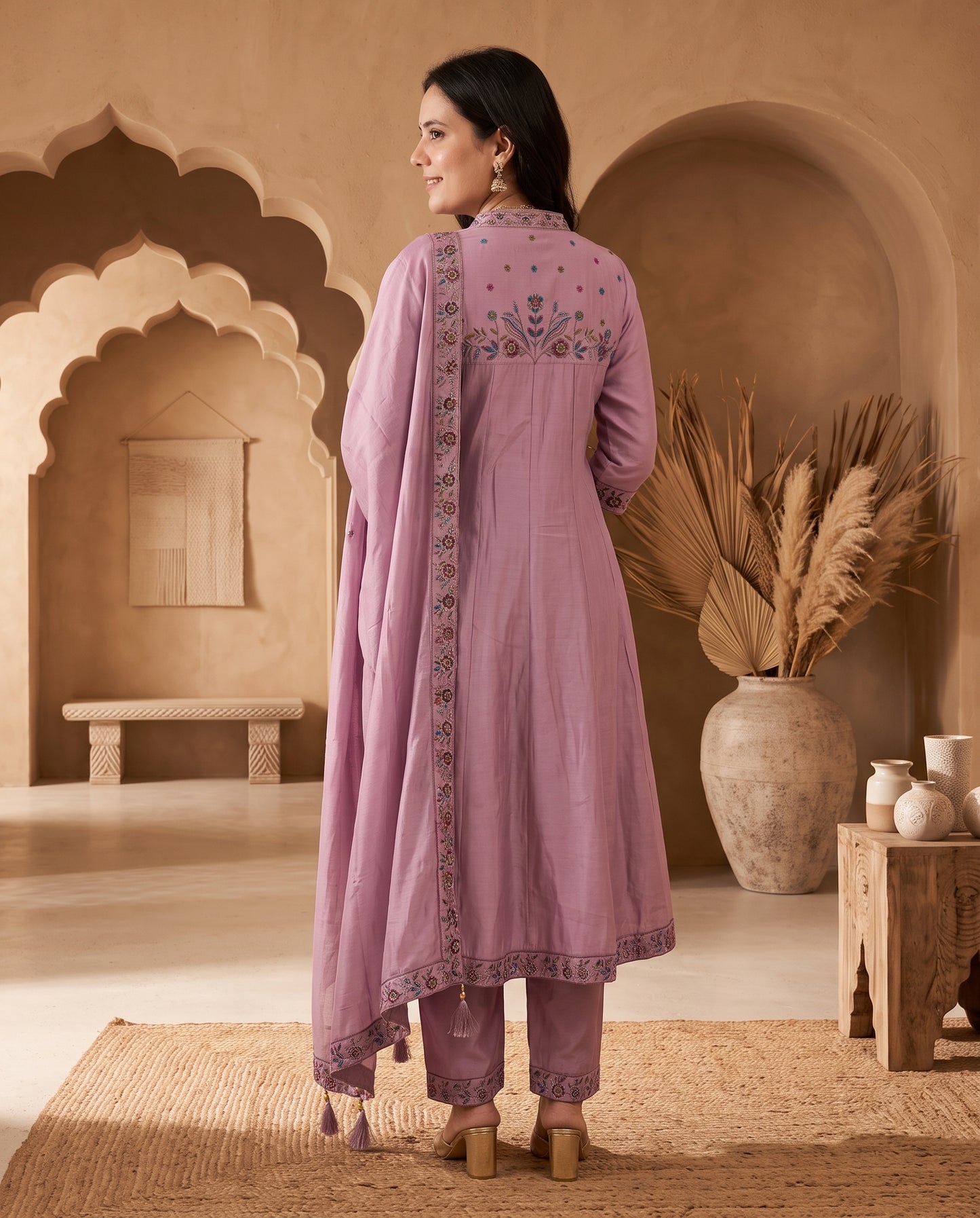 Royal Lavender Embroidered Kurta Pant Set with Zari Dupatta