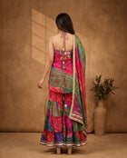 Traditional Bandhej Print Indo-Western Halter Crop Top & Tiered Sharara Suit