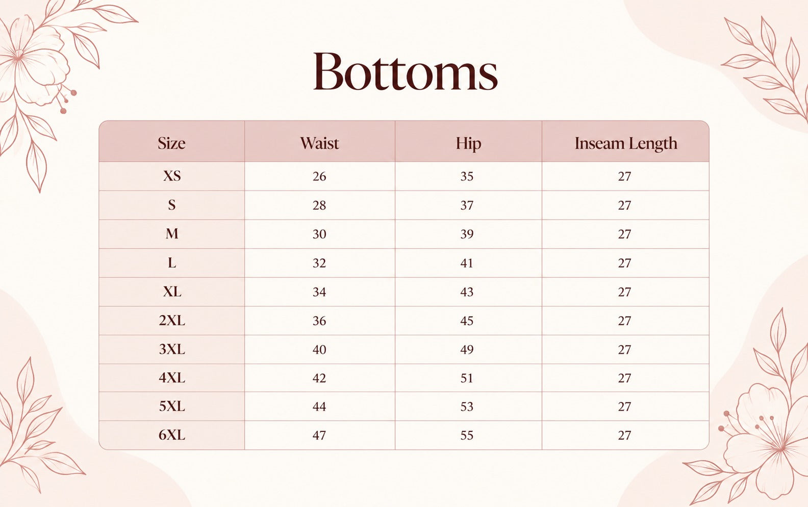 Size Guide Desktop