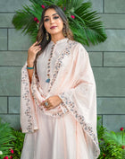 Elegant Powder Pink Hand-Embroidered Chanderi Silk Kurta Set with Cutwork Embroidered Dupatta