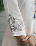 Elegant Powder Pink Hand-Embroidered Chanderi Silk Kurta Set with Cutwork Embroidered Dupatta