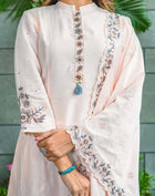 Elegant Powder Pink Hand-Embroidered Chanderi Silk Kurta Set with Cutwork Embroidered Dupatta