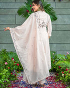 Elegant Powder Pink Hand-Embroidered Chanderi Silk Kurta Set with Cutwork Embroidered Dupatta