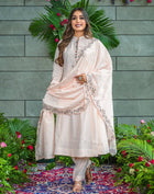 Elegant Powder Pink Hand-Embroidered Chanderi Silk Kurta Set with Cutwork Embroidered Dupatta
