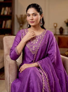 Mustard Gold Hand-Embroidered Chanderi Silk A-Line Kurta Set with Scallop-Border Dupatta