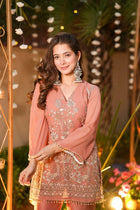 Blush Peach Silver Zari & Sequin Embroidered Kurti Co-Ord Set