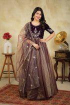 Royal Plum Velvet Embroidered Anarkali Suit with Shimmer Dupatta