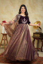 Royal Plum Velvet Embroidered Anarkali Suit with Shimmer Dupatta